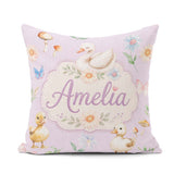 Custom Name Cute Swan Ducklings Mushrooms and on Soft Lavender Square Filled Cushion Throw Pillow Sofa Bed Home Decor Zip Washable UK Made