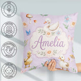 Custom Name Cute Swan Ducklings Mushrooms and on Soft Lavender Square Filled Cushion Throw Pillow Sofa Bed Home Decor Zip Washable UK Made