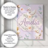 Personalised Name Cute Swan Ducklings Custom Modern Room Accent Creative Decorator Style Canvas Wall Art Print Decor Picture Ready to Hang