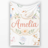 Cute Swan Ducklings Mushrooms and Flowers on Light Background Lovely  Personalised Custom Name Super Soft Fleece Blanket Bed Sofa Throw