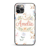 Cute Swan Ducklings Mushrooms and Flowers on Custom Name Protective Phone Case Mobile Cover Durable Everyday Smartphone Shock Resistant