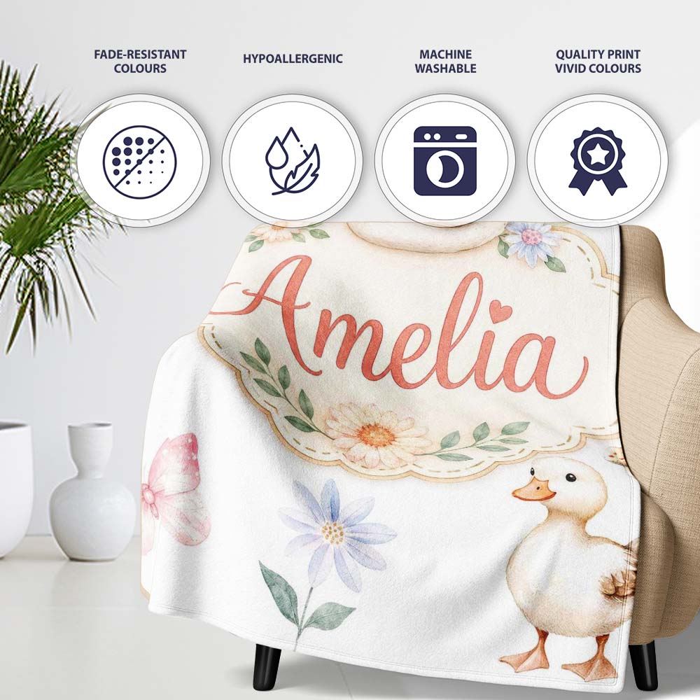 Cute Swan Ducklings Mushrooms and Flowers on Light Background Lovely  Personalised Custom Name Super Soft Fleece Blanket Bed Sofa Throw