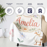 Cute Swan Ducklings Mushrooms and Flowers on Light Background Lovely  Personalised Custom Name Super Soft Fleece Blanket Bed Sofa Throw