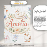 Cute Swan Ducklings Mushrooms and Flowers on Light Background Lovely  Personalised Custom Name Super Soft Fleece Blanket Bed Sofa Throw
