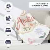 Cute Swan Ducklings Mushrooms and Flowers on Light Background Lovely  Personalised Custom Name Super Soft Fleece Blanket Bed Sofa Throw