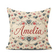 Custom Name Hearts and Roses Floral Romantic on Beige Background Square Filled Cushion Throw Pillow Sofa Bed Home Decor Zip Washable UK Made