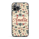 Vintage Hearts and Roses Floral Romantic on Beige Custom Name Protective Phone Case Mobile Cover Durable Everyday Smartphone Shock Resistant