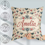 Custom Name Hearts and Roses Floral Romantic on Beige Background Square Filled Cushion Throw Pillow Sofa Bed Home Decor Zip Washable UK Made