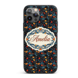 Elegant Dark Floral Hearts Ornamental on Black Custom Name Protective Phone Case Mobile Cover Durable Everyday Smartphone Shock Resistant