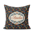 Custom Name Elegant Floral Hearts Ornamental on Black Background Square Filled Cushion Throw Pillow Sofa Bed Home Decor Zip Washable UK Made