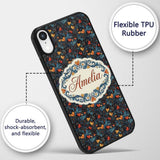 Elegant Dark Floral Hearts Ornamental on Black Custom Name Protective Phone Case Mobile Cover Durable Everyday Smartphone Shock Resistant