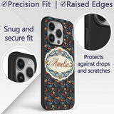 Elegant Dark Floral Hearts Ornamental on Black Custom Name Protective Phone Case Mobile Cover Durable Everyday Smartphone Shock Resistant