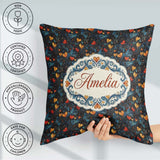Custom Name Elegant Floral Hearts Ornamental on Black Background Square Filled Cushion Throw Pillow Sofa Bed Home Decor Zip Washable UK Made