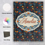Personalised Name Elegant Dark Floral Custom Modern Room Accent Creative Decorator Style Canvas Wall Art Print Decor Picture Ready to Hang
