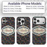 Elegant Dark Floral Hearts Ornamental on Black Custom Name Protective Phone Case Mobile Cover Durable Everyday Smartphone Shock Resistant