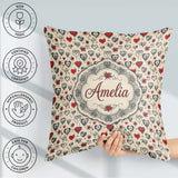 Custom Name Gothic Hearts Skulls and Roses Tattoo Style Seamless Square Filled Cushion Throw Pillow Sofa Bed Home Decor Zip Washable UK Made
