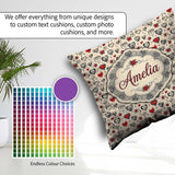Custom Name Gothic Hearts Skulls and Roses Tattoo Style Seamless Square Filled Cushion Throw Pillow Sofa Bed Home Decor Zip Washable UK Made