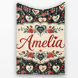 Cute Birds Hearts and Roses on Black Background Romantic Seamless  Personalised Custom Name Super Soft Fleece Blanket Bed Sofa Throw