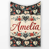 Cute Birds Hearts and Roses on Black Background Romantic Seamless  Personalised Custom Name Super Soft Fleece Blanket Bed Sofa Throw