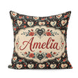 Custom Name Birds Hearts and Roses on Black Background Romantic Square Filled Cushion Throw Pillow Sofa Bed Home Decor Zip Washable UK Made