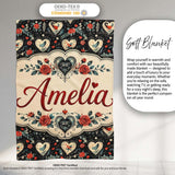 Cute Birds Hearts and Roses on Black Background Romantic Seamless  Personalised Custom Name Super Soft Fleece Blanket Bed Sofa Throw