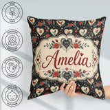 Custom Name Birds Hearts and Roses on Black Background Romantic Square Filled Cushion Throw Pillow Sofa Bed Home Decor Zip Washable UK Made