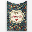 Ornate Floral Swirl Hearts on Dark Background Decorative Seamless  Personalised Custom Name Super Soft Fleece Blanket Bed Sofa Throw