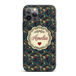 Ornate Floral Swirl Hearts on Dark Background Custom Name Protective Phone Case Mobile Cover Durable Everyday Smartphone Shock Resistant