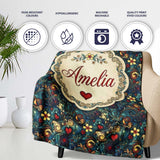 Ornate Floral Swirl Hearts on Dark Background Decorative Seamless  Personalised Custom Name Super Soft Fleece Blanket Bed Sofa Throw