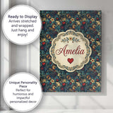Personalised Name Ornate Floral Swirl Custom Modern Room Accent Creative Decorator Style Canvas Wall Art Print Decor Picture Ready to Hang
