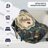 Ornate Floral Swirl Hearts on Dark Background Decorative Seamless  Personalised Custom Name Super Soft Fleece Blanket Bed Sofa Throw