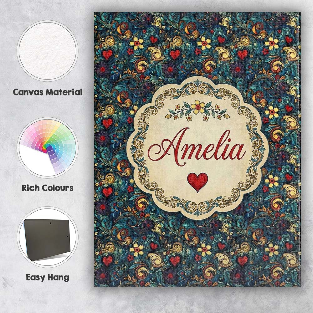 Personalised Name Ornate Floral Swirl Custom Modern Room Accent Creative Decorator Style Canvas Wall Art Print Decor Picture Ready to Hang