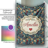 Ornate Floral Swirl Hearts on Dark Background Decorative Seamless  Personalised Custom Name Super Soft Fleece Blanket Bed Sofa Throw