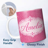 Personalized Custom Name Hot Pink Dense Mini Dot Abstract Texture Seamless Pattern Lovely 11oz Ceramic Coffee Tea Mug White Large Handle