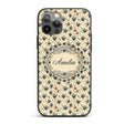 Elegant Blue Hearts Floral Vine Pattern on Beige Custom Name Protective Phone Case Mobile Cover Durable Everyday Smartphone Shock Resistant