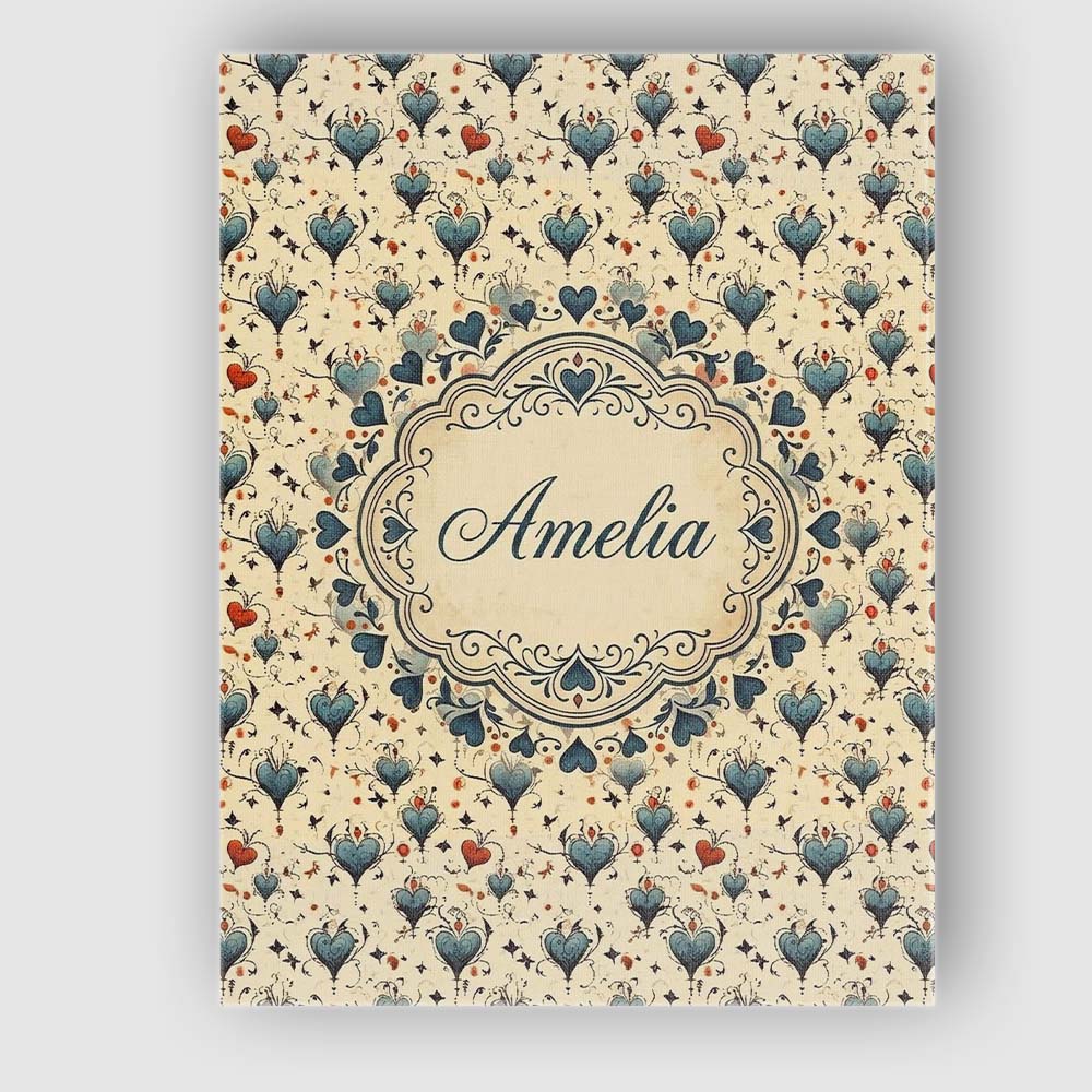 Personalised Name Elegant Blue Hearts Custom Modern Room Accent Creative Decorator Style Canvas Wall Art Print Decor Picture Ready to Hang