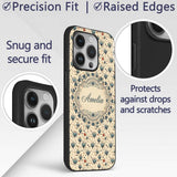 Elegant Blue Hearts Floral Vine Pattern on Beige Custom Name Protective Phone Case Mobile Cover Durable Everyday Smartphone Shock Resistant