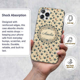 Elegant Blue Hearts Floral Vine Pattern on Beige Custom Name Protective Phone Case Mobile Cover Durable Everyday Smartphone Shock Resistant