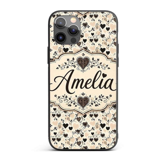Vintage Beige and Brown Floral Printed Design Custom Name Protective Phone Case Mobile Cover Durable Everyday Smartphone Shock Resistant