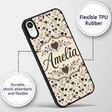 Vintage Beige and Brown Floral Printed Design Custom Name Protective Phone Case Mobile Cover Durable Everyday Smartphone Shock Resistant