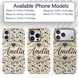 Vintage Beige and Brown Floral Printed Design Custom Name Protective Phone Case Mobile Cover Durable Everyday Smartphone Shock Resistant