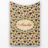 Grunge Gothic Heart and Red Accent Ornamental Seamless Pattern  Personalised Custom Name Super Soft Fleece Blanket Bed Sofa Throw