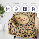 Grunge Gothic Heart and Red Accent Ornamental Seamless Pattern  Personalised Custom Name Super Soft Fleece Blanket Bed Sofa Throw