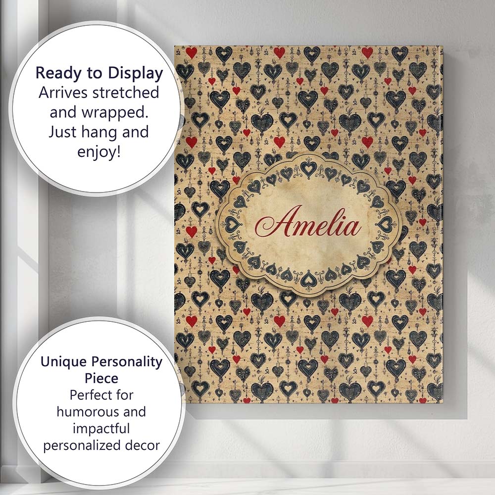 Personalised Name Grunge Gothic Heart and Custom  Unique Gift Idea Elegant Feature Canvas Wall Art Print Decor Picture Ready to Hang