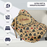 Grunge Gothic Heart and Red Accent Ornamental Seamless Pattern  Personalised Custom Name Super Soft Fleece Blanket Bed Sofa Throw