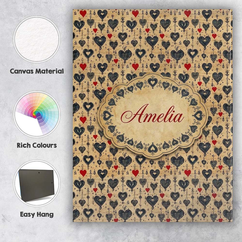 Personalised Name Grunge Gothic Heart and Custom  Unique Gift Idea Elegant Feature Canvas Wall Art Print Decor Picture Ready to Hang