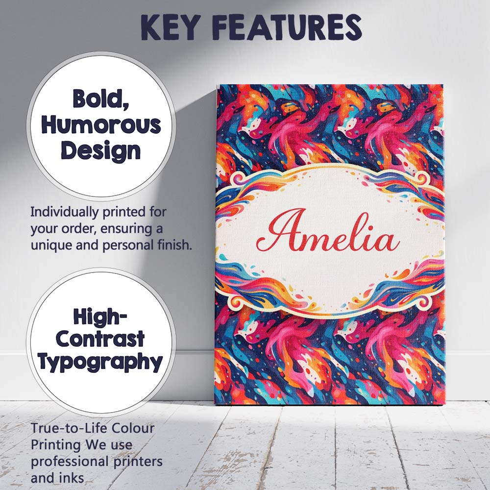 Personalised Name High Contrast Marble Swirl Red Black White Abstract Custom Home Unique Canvas Wall Art Print Decor Picture Ready to Hang