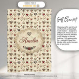 Elegant Vintage Hanging Heart and Floral Vine Seamless Pattern  Personalised Custom Name Super Soft Fleece Blanket Bed Sofa Throw