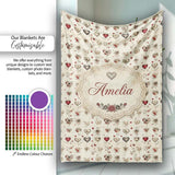Elegant Vintage Hanging Heart and Floral Vine Seamless Pattern  Personalised Custom Name Super Soft Fleece Blanket Bed Sofa Throw