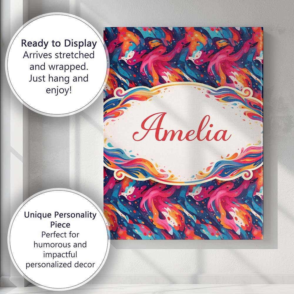 Personalised Name High Contrast Marble Swirl Red Black White Abstract Custom Home Unique Canvas Wall Art Print Decor Picture Ready to Hang